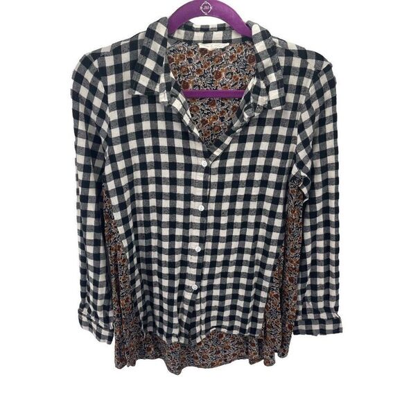 Hem & Thread flannel floral blouse button down shirt large EUC - Picture 7 of 10